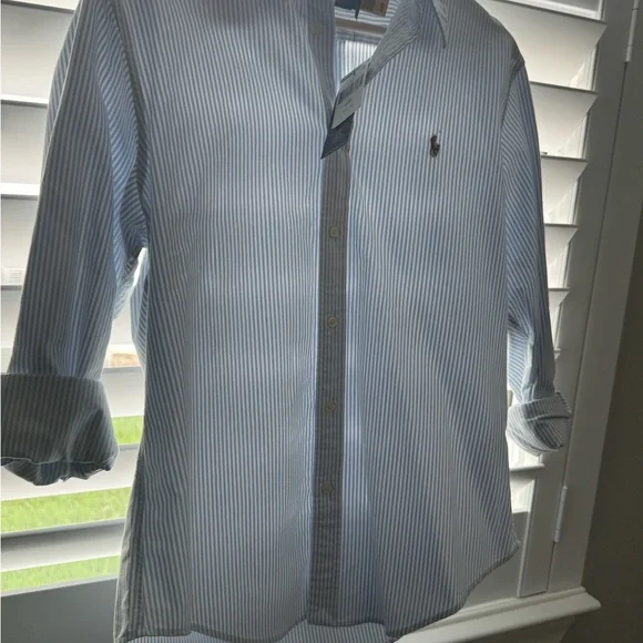 Women’s Polo Ralph Lauren Blue and White Striped Oxford Shirt - Picture 6 of 7